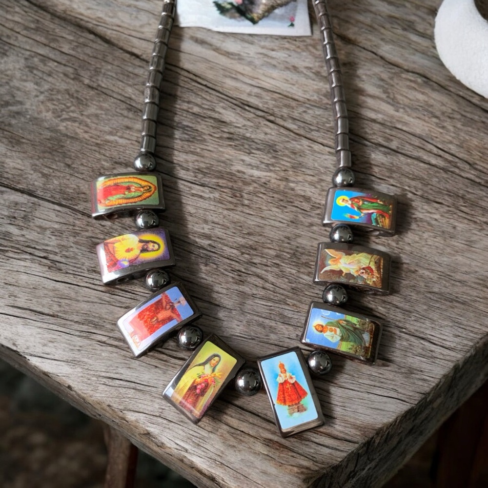 Religious Icon Hematite Saint Necklace